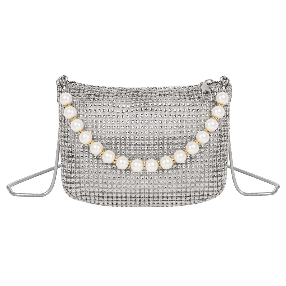 Rhinestone Clutch Purses, Silver Evening Handbags With Detachable -_-